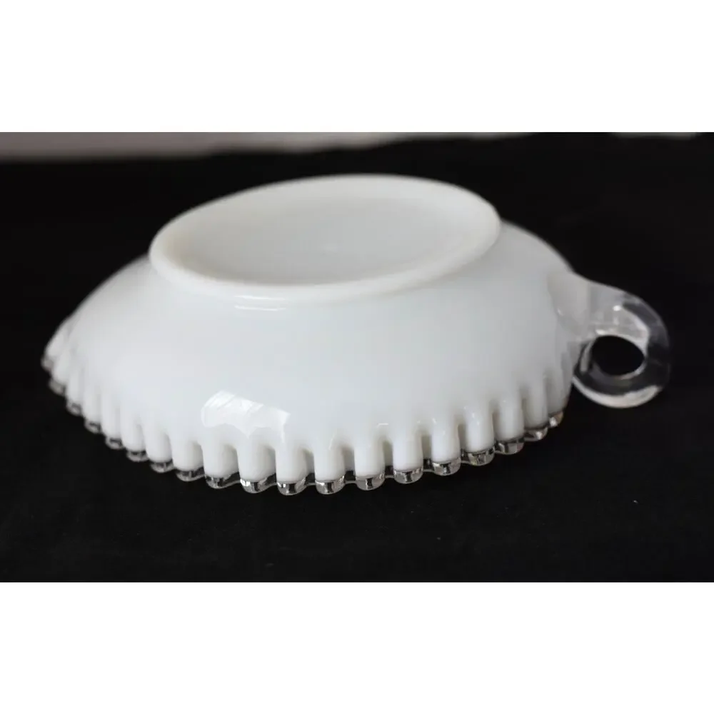 Fenton Silver Crest White Milk Glass Ruffled Edge Heart Candy Dish